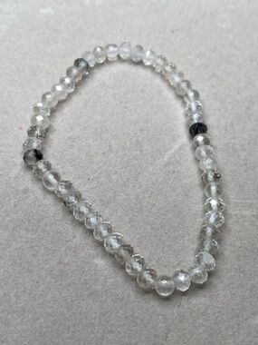 ✨ Faceted Tourmalinated Quartz Beaded Bracelet – Natural Protective Stone ✨